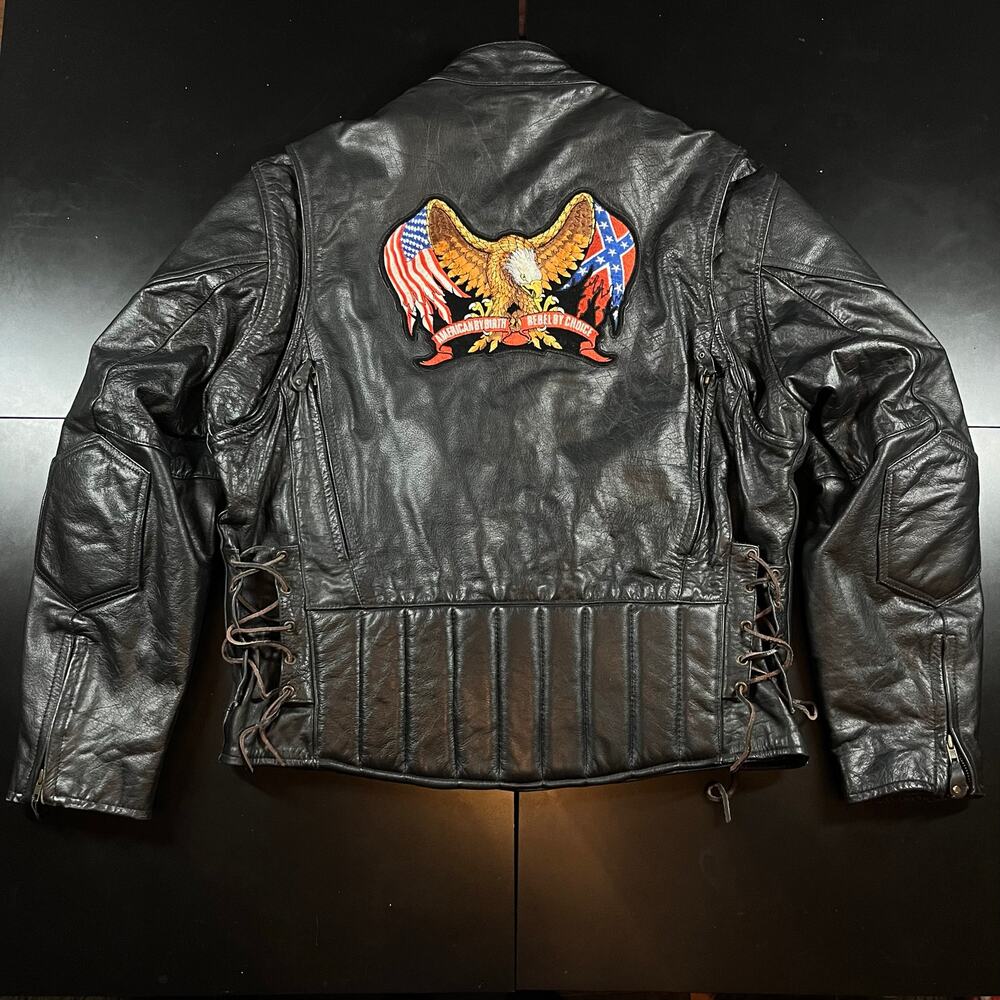 Vintage Leather King Biker Motorcycle Black Leather Zip Up Jacket Men’s‎ Sz 2XL